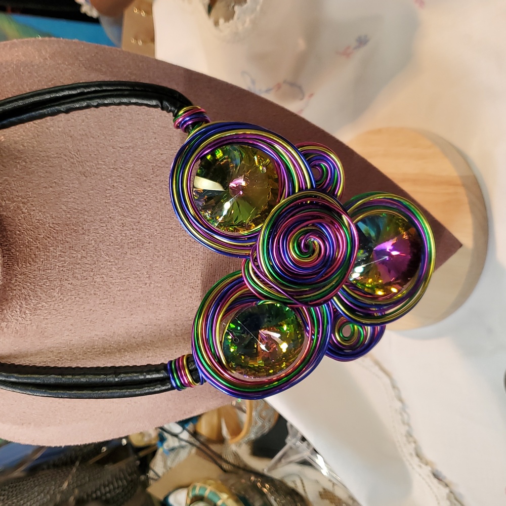 Huge Mystic Look Wirewrapped Statement Necklace Volcano Rainbow